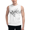 Men's white muscle tank top with River to Ridge Elk Logo