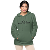 River to Ridge Clothing Brand Womens Vintage Wash Hoodie in green with embroidered logo on chest and sleeve in black - worn by a pretty woman