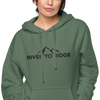 River to Ridge Clothing Brand Womens Vintage Wash Hoodie in green with embroidered logo on chest and sleeve in black