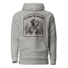 Mock up of a River to Ridge Brand Bird Dog Hunting Hoodie in grey with a Pointer dog on it