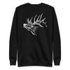 elk logo sweatshirt for men with antlers in white on black