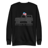 Womens Sweatshirt Pullover with a vintage bronco on it in grey with an american USA flag in color from the Brand River to Ridge Clothing