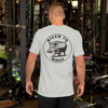 Hog Hunting T shirt from River to Ridge Clothing Brand in grey worn by a man at the gym