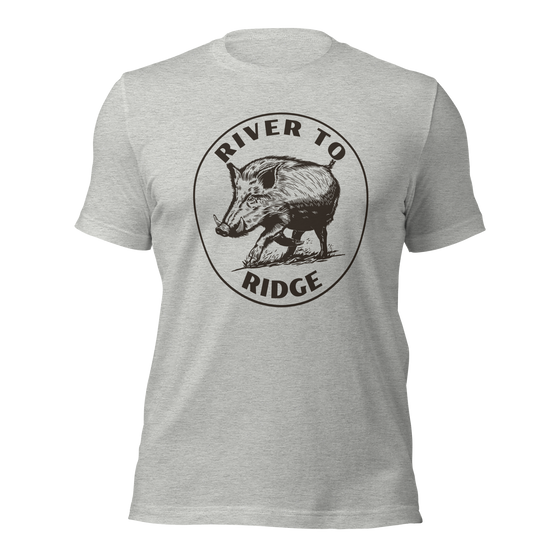 River to Ridge Clothing Brand T shirt in grey with Hog Hunting Logo of a wild boar