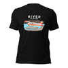 Product mockup of Alaska bush plane Backcountry taxi t shirt from River to Ridge clothing in black