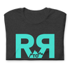 River to Ridge Clothing Brand Womens T shirt in charcoal grey and Teal with 2 R's and a mountain in between with TO on it