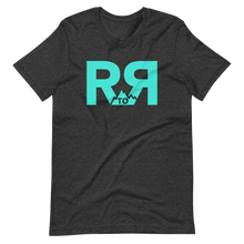  River to Ridge Clothing Brand Womens T shirt in charcoal grey and Teal with 2 R's and a mountain in between with TO on it