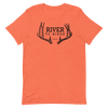 River to Ridge Clothing Brand Womens T shirt in Mule Deer Antler Logo in Heather Orange