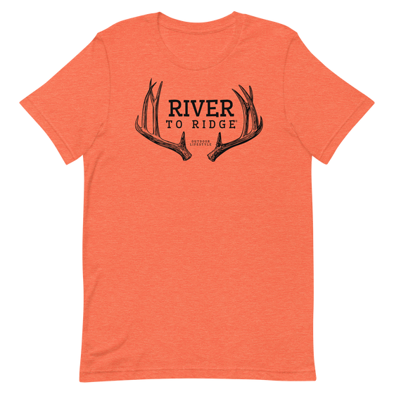 River to Ridge Clothing Brand Womens T shirt in Mule Deer Antler Logo in Heather Orange