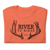 River to Ridge Clothing Brand Womens T shirt in Mule Deer Antler Logo in Heather Orange