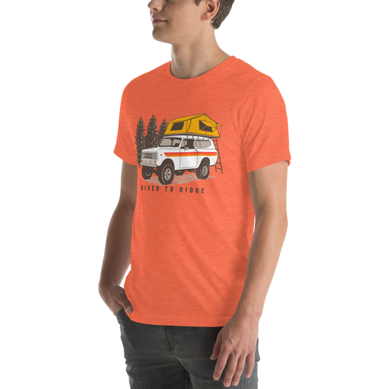 Truck Camping, Men's Overland T, Heather Orange or Grey