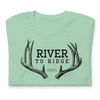 River to Ridge Clothing Brand Womens T shirt in Mule Deer Antler Logo in Heather Mint