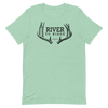 River to Ridge Clothing Brand Womens T shirt in Mule Deer Antler Logo in Heather Mint