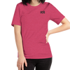 Raspberry colored T Shirt for women with the River to Ridge clothing brand logo on the chest.