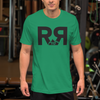 Men's River to Ridge Clothing Brand T shirt in Kelly Green with their R and mountain design - worn by a man at the gym