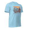 Mens form T shirt featuring a Jeep offroad and saying Adventure Is Calling from River to Ridge Clothing Brand.