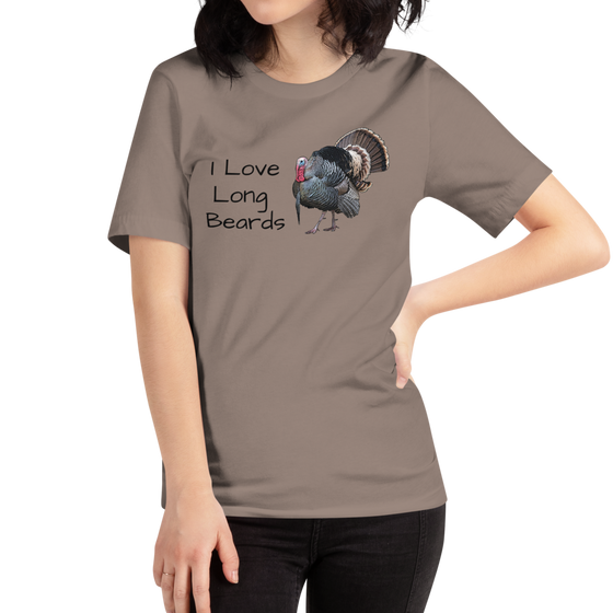 Women's, I Love Long Beards, Turkey Hunting T, Pebble or Grey