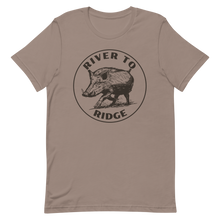  Womens t shirt in pebble brown with a hog hunting logo on it from River to Ridge Clothing Brand