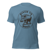  River to Ridge Clothing Brand T shirt in blue with Hog Hunting Logo of a wild boar