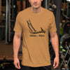 Product mockup of a Miles = Piles Shed Hunting T Shirt from River to Ridge Clothing Brand with a Deer Antler on it worn by a guy at the gym