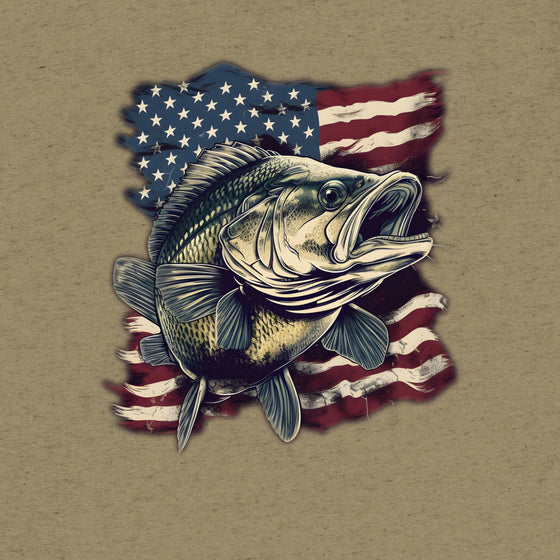 Bass Fishing USA Patriotic T Shirt, Unisex , Grey or Olive