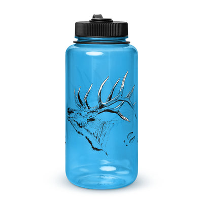 River to Ridge Clothing Brand BPA free water bottle with elk logo and elk tracks on it.