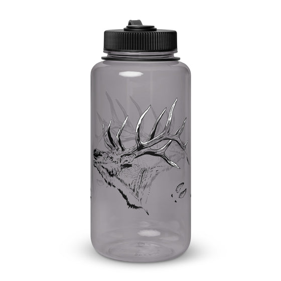 River to Ridge Clothing Brand BPA free water bottle with elk logo and elk tracks on it.