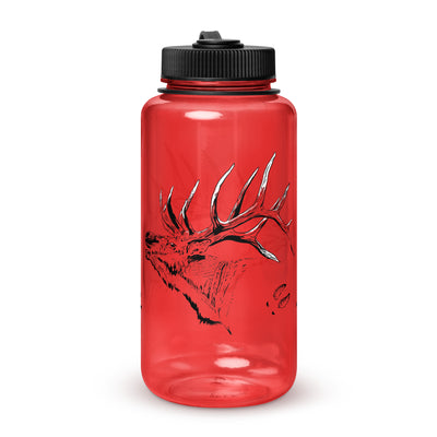 River to Ridge Clothing Brand BPA free water bottle with elk logo and elk tracks on it.