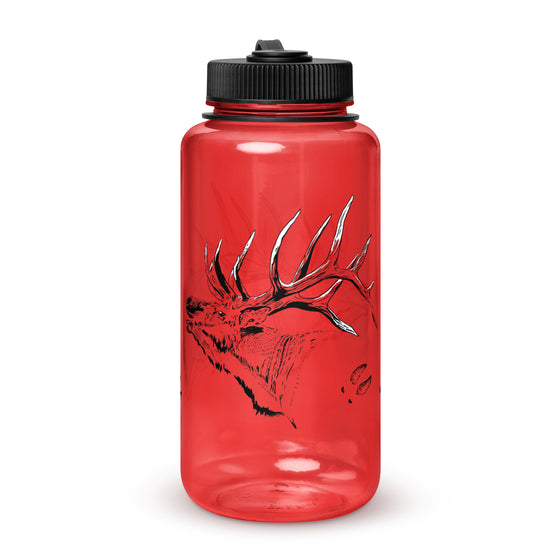 River to Ridge Clothing Brand BPA free water bottle with elk logo and elk tracks on it.