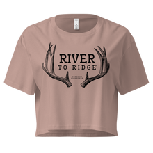  River to Ridge Deer Antler Logo on a hazy pink crop top t shirt for women