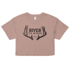 River to Ridge Deer Antler Logo on a hazy pink crop top t shirt for women