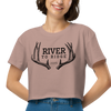 River to Ridge Deer Antler Logo on a hazy pink crop top t shirt for women