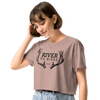 River to Ridge Deer Antler Logo on a hazy pink crop top t shirt for women