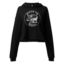  Hog Hunting Cropped Hoodie for Women from River to Ridge Clothing Brand, black with white print USA