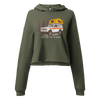 Vintage Truck Camping Logo with a Scout and a tent on top on a cropped hoodie from River to Ridge Brand for women