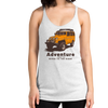 Womens Adventure tank top from River to Ridge Brand. Featuring a yellow land cruiser with big tires for offroading