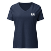 Product mockup of River to Ridge Clothing Brand V neck T shirt with mountain logo