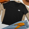 Product mockup of River to Ridge Clothing Brand V neck T shirt with mountain logo