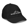 Kids River to Ridge Logo hat in black with our mountain logo stitched in white